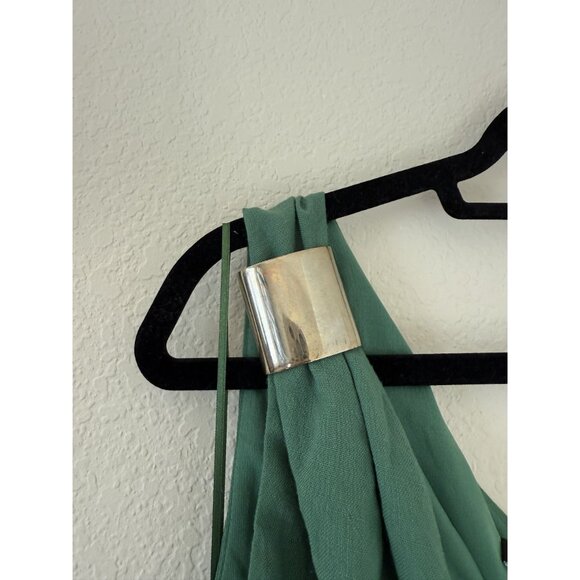 Zara Women's Gold Applique Cut Out Asymmetrical Dress in Kelly Green Size Medium - Picture 6 of 9